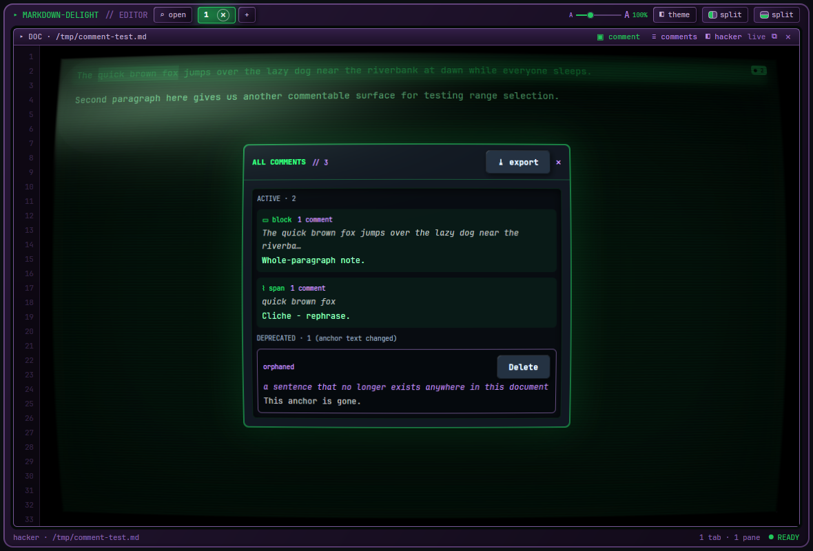 all-comments browser with active and deprecated sections