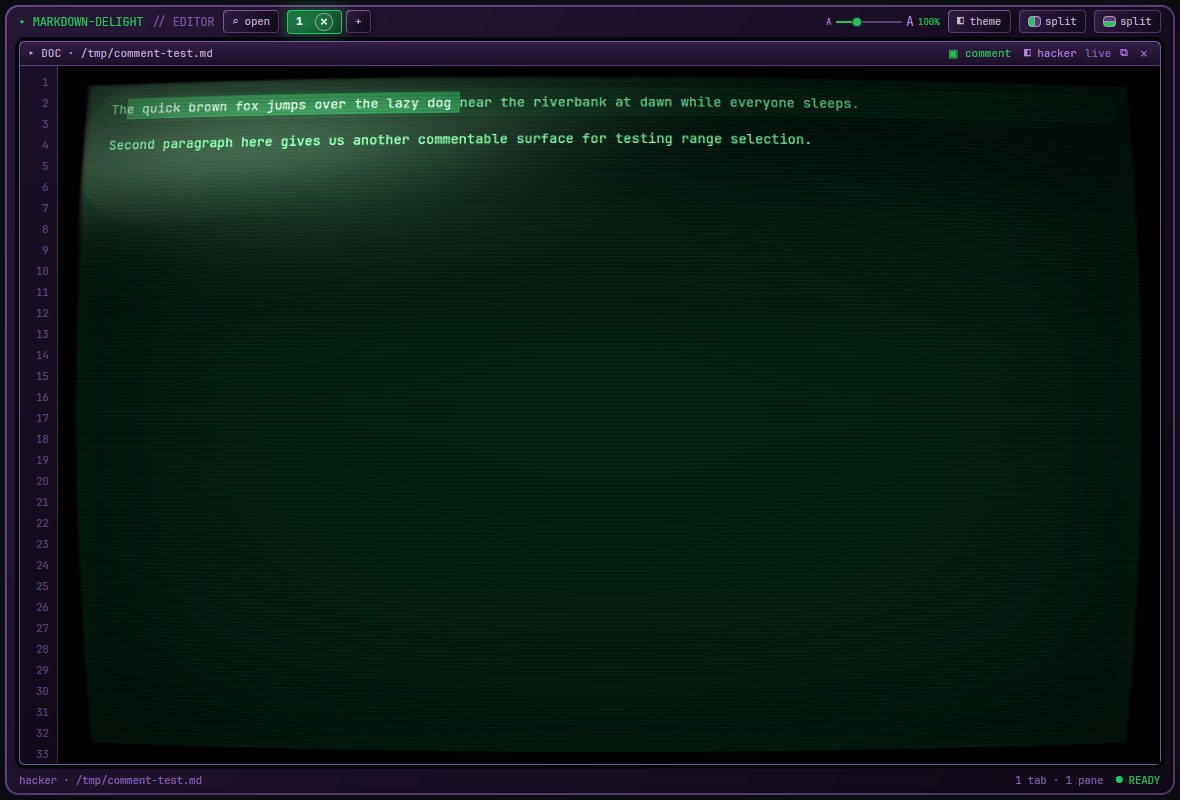 drag-selecting a span of a paragraph to comment on it