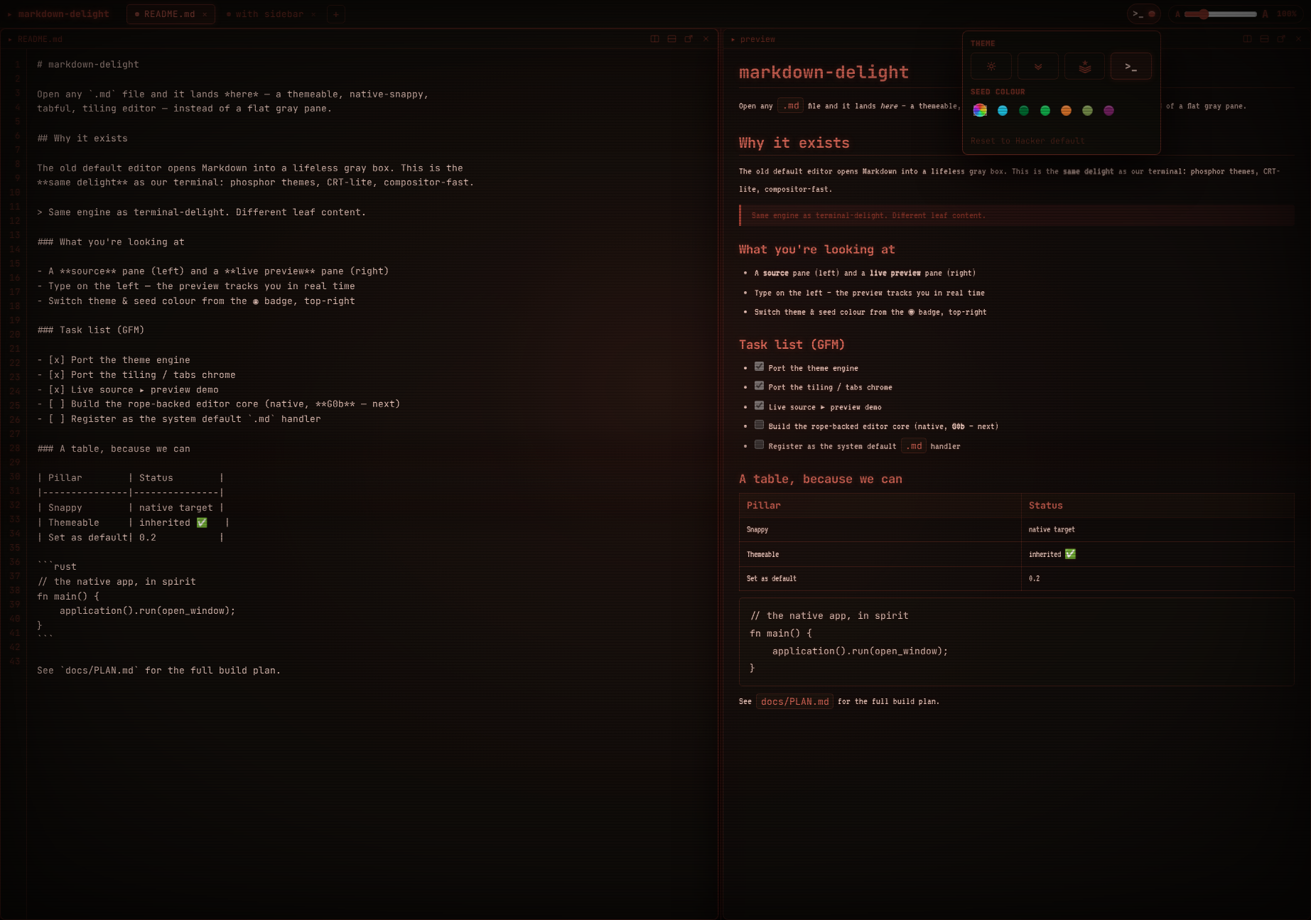 the whole UI retinted from one seed colour